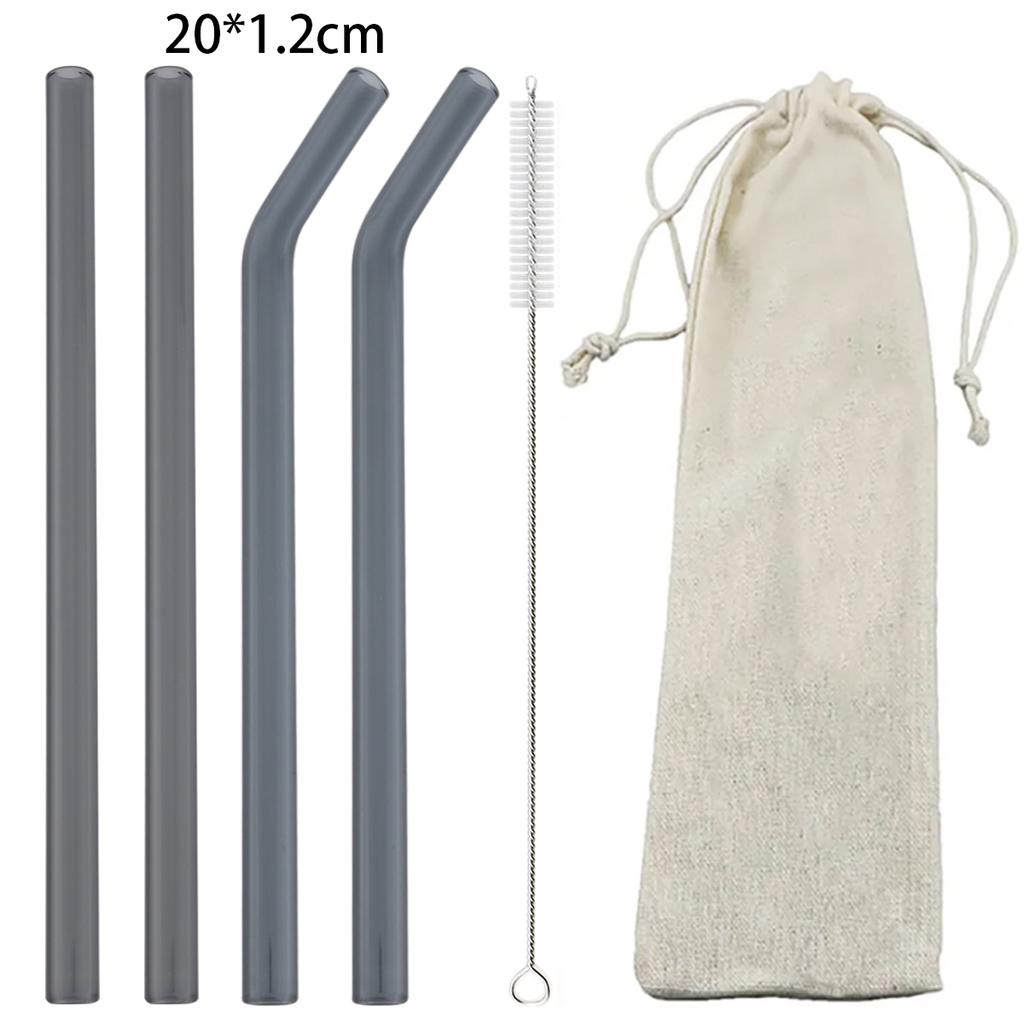 6pcs Reusable High Borosilicate Glass Straw Set Wide 12mm Pearl Milkshake Bubble Tea Straw with Brush Storage Bag Bar Accessorie