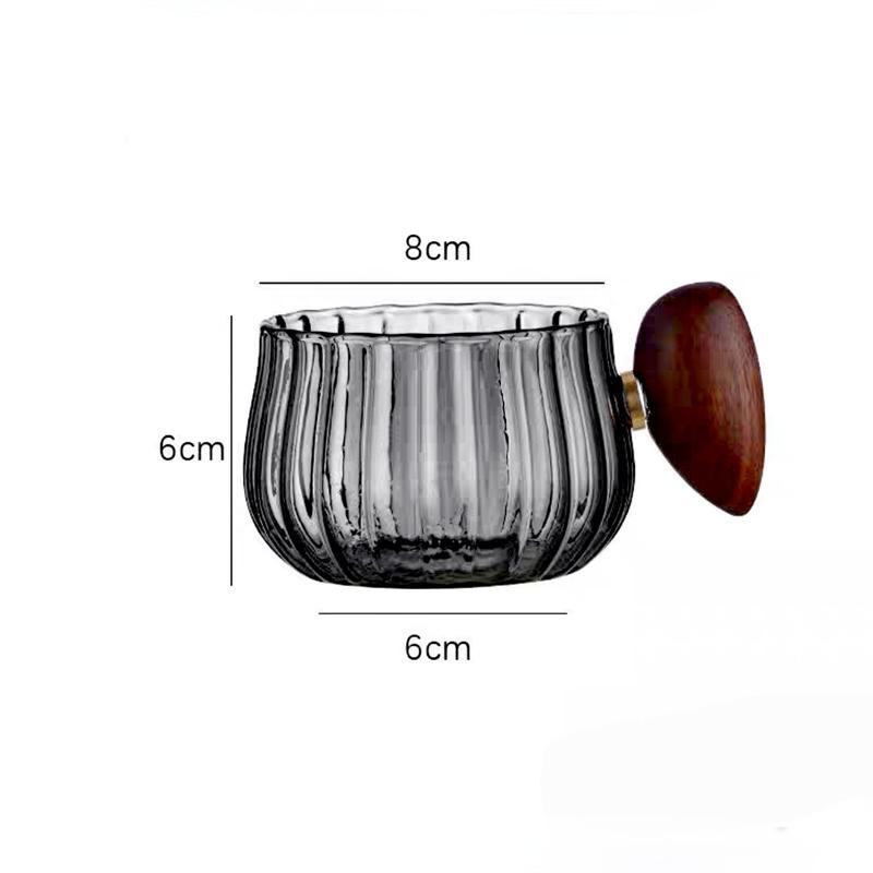 200ml Vintage Striped Glass Coffee Cup with Wooden Handle and Coaster | Aesthetic Coffee Shop Style Mug for Home & Cafe