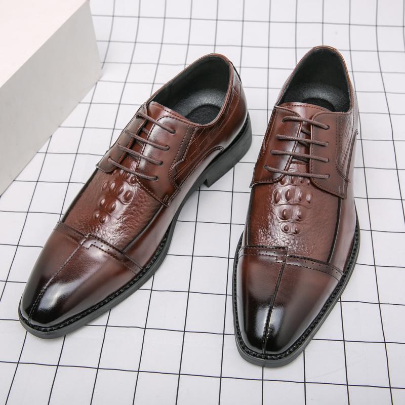 Fashion New Fashion Luxury Men  Brown Black Patchwork Lace Up Casual Leather Dress Shoes Male Wedding Homecoming Footwear Zapatos Hombre