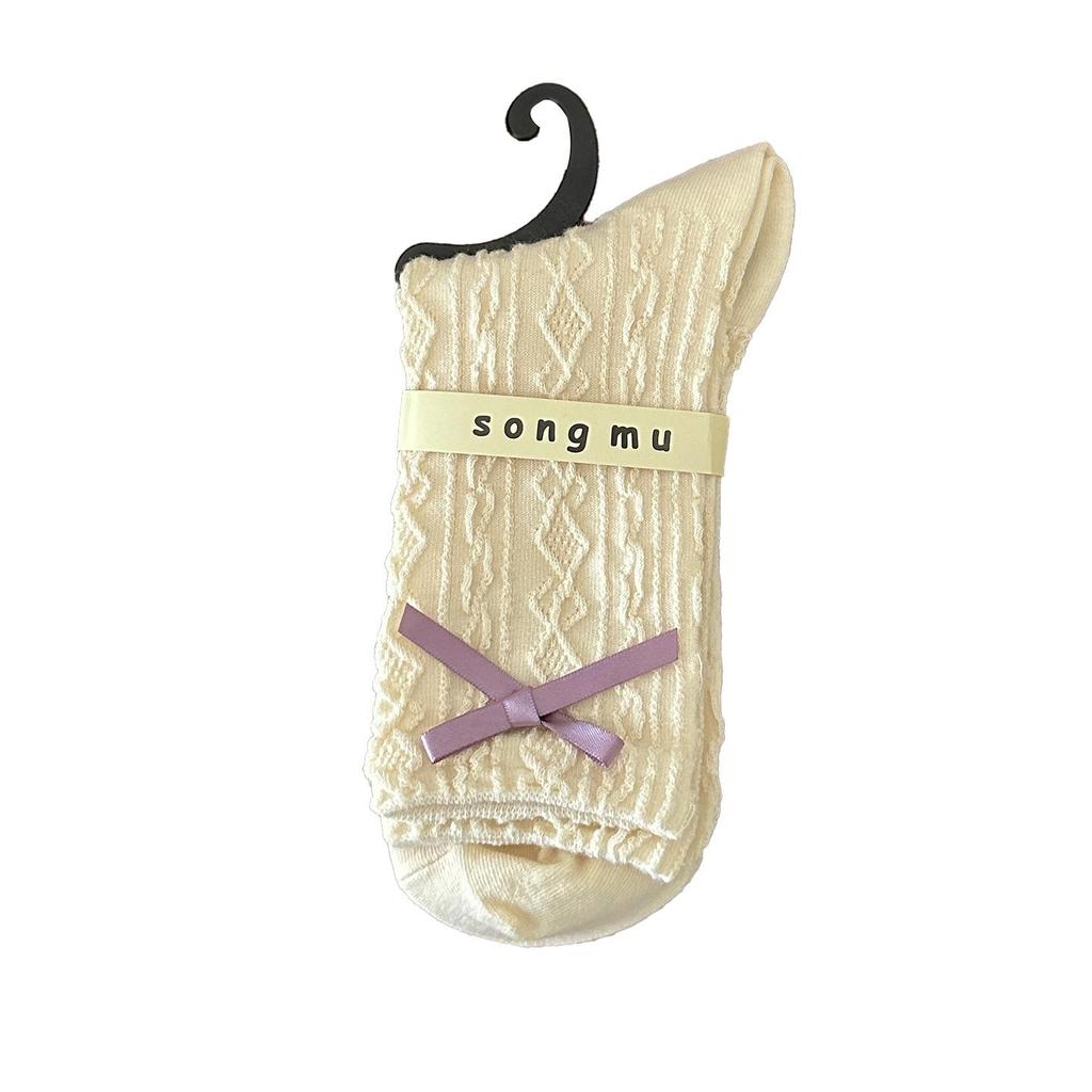 Floral Series Bow Knee-High Women's Mid-Calf Socks - Autumn/Winter Niche Original Scrunch Style