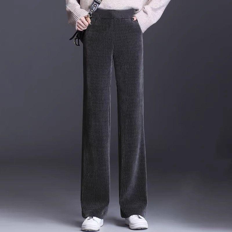 Women's Corduroy Wide-Leg Casual Pants - Autumn/Winter, Thickened, Plus Size, Straight, Loose Fit