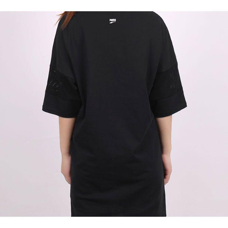 PUMA Letter Print Casual Sport Loose Breathable Vintage Long T-Shirt Women Tops Black 597473-01