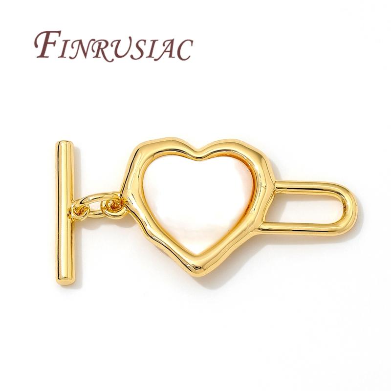 18K Gold Plated Brass with Shell Clasps For Jewelry,Heart Pearl Clasps,OT Toggle Clasp For Bracelets Accessories DIY Findings
