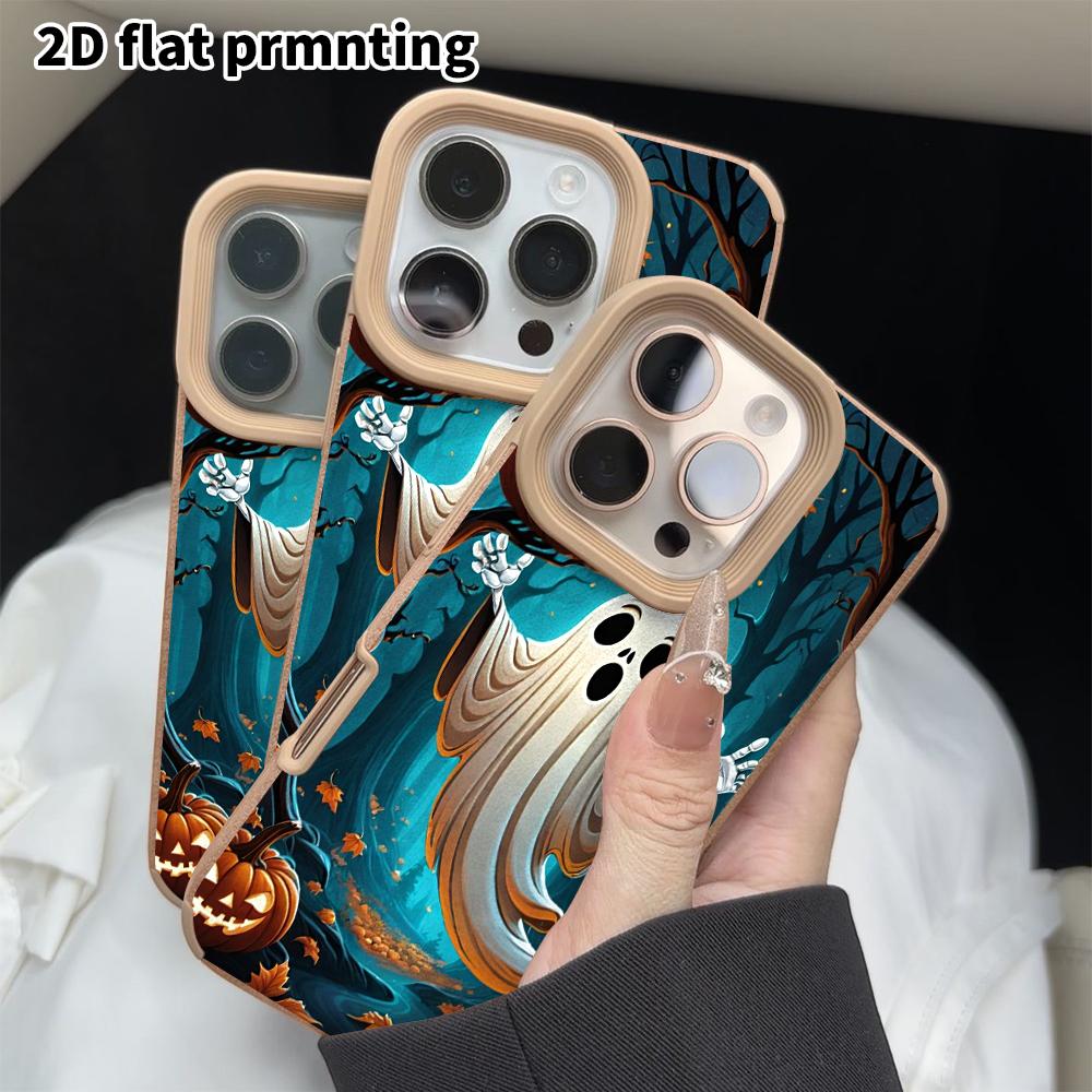Phone Case: 2D Flat Lambskin Suitable for iPhone 18, 17, 16, 15, 14, 13 Pro Protective Cases, Ghost and Pumpkin, Christmas and Halloween Gifts