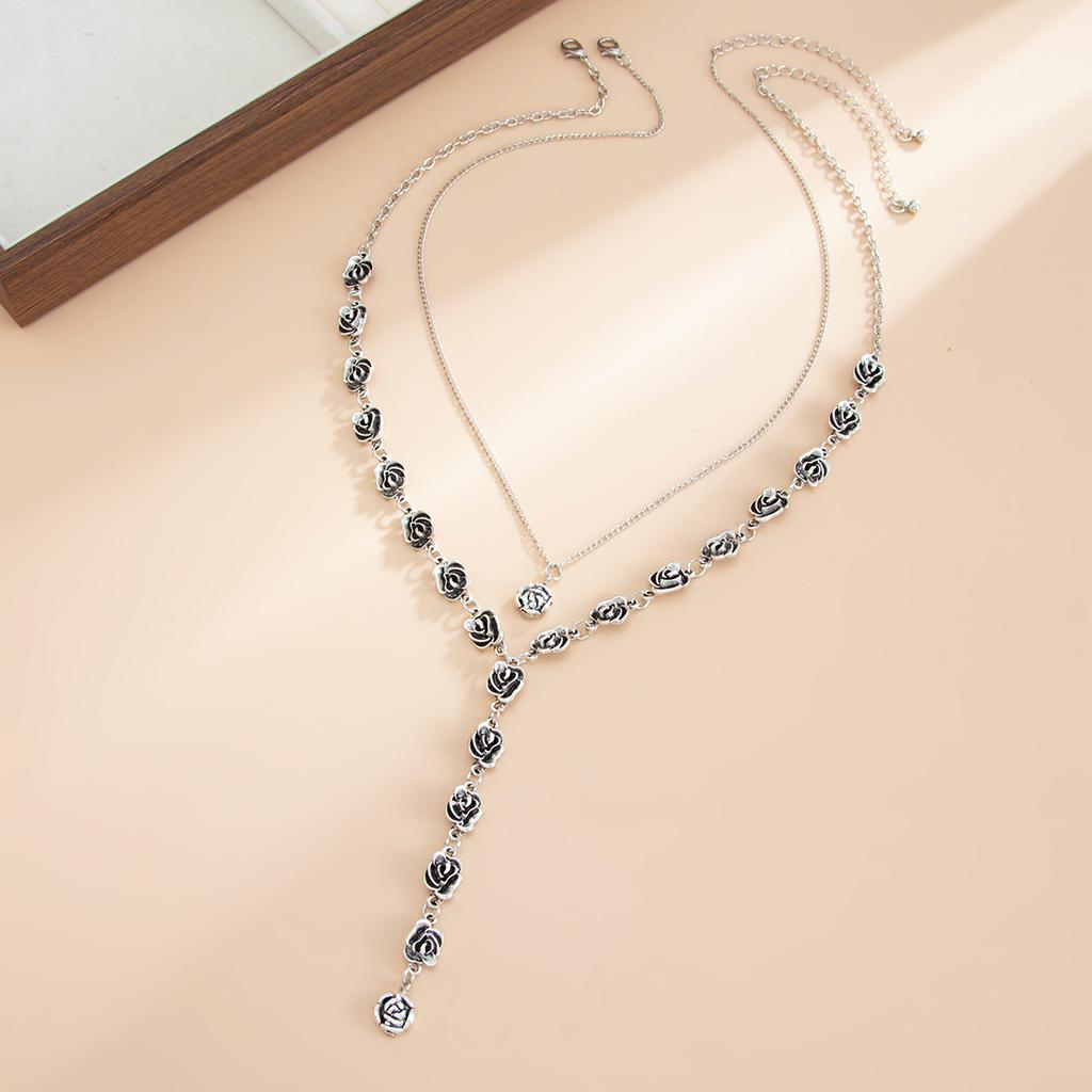 European and American retro ins style rose chain necklace, design flower stacked Y-shaped clavicle chain necklace