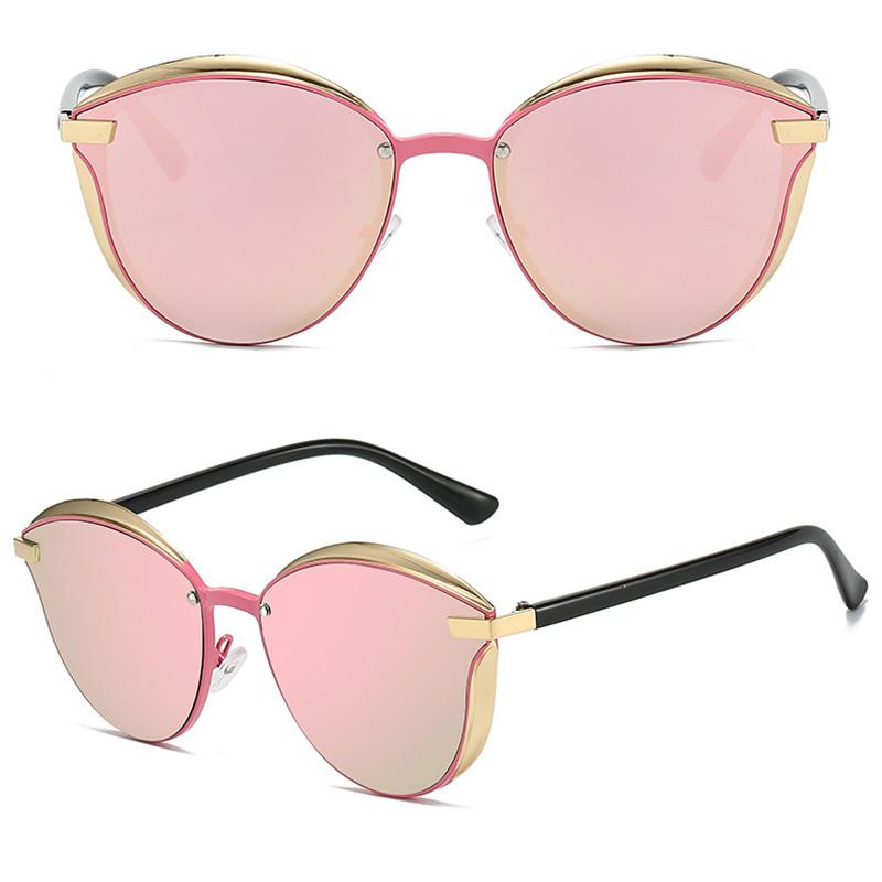 Non-polarized Women Full Frame Cat Eye Shaped Trendy Sunglasses Metal Frame Popular Multicolor Lenses Elegant Pink Sunglasses