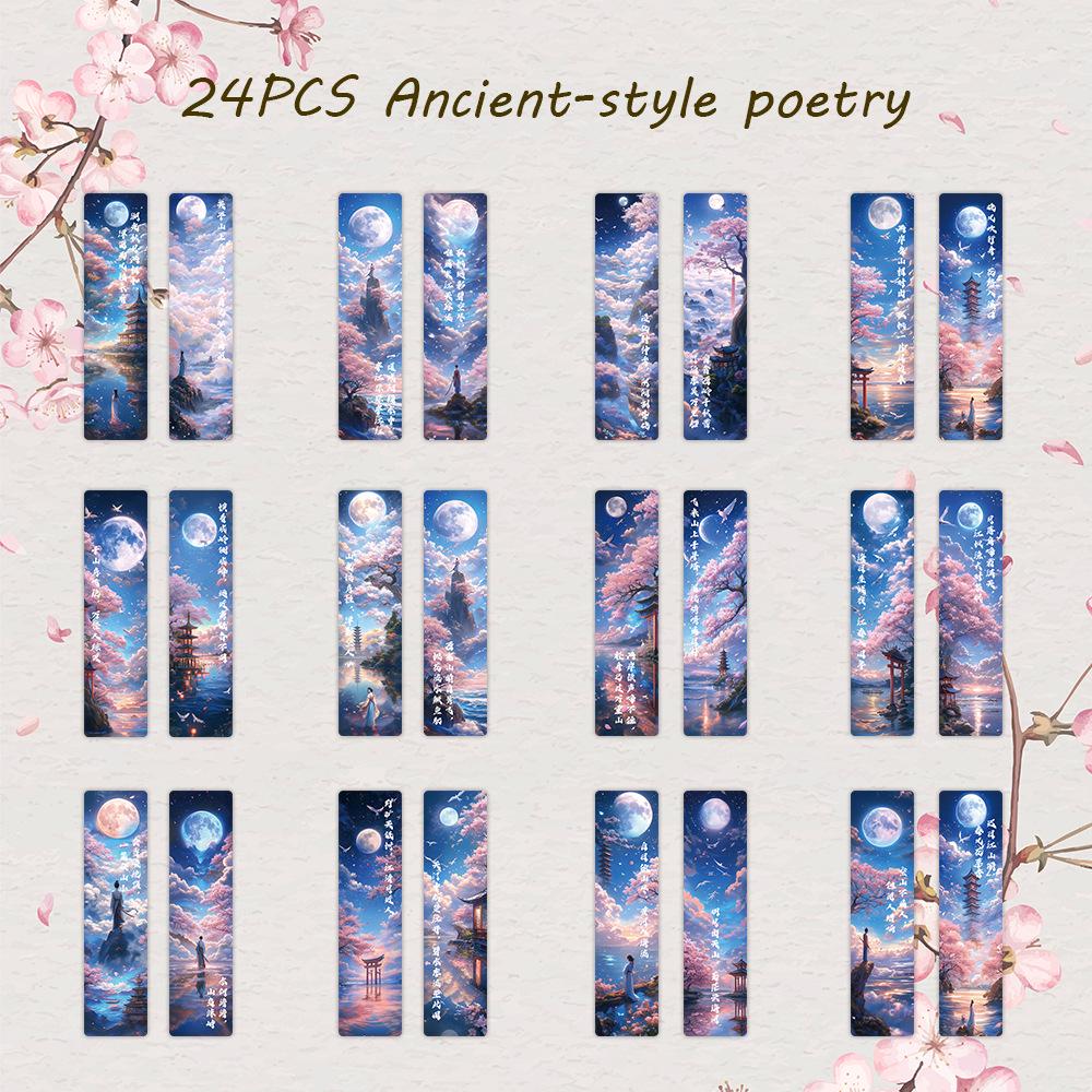 Chinese Ink Painting Bookmarks: 24 Sheet Set of High Aesthetic Student Reading Markers, Perfect As Cultural Creative Paper Gifts