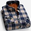 Men Fleece Lined Thick Warm Stand Collar Long Sleeve Plaid Casual Business Shirt