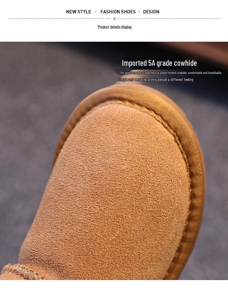 Children's Cowhide Fleece-Lined Snow Boots - Warm, Non-Slip for Boys & Girls