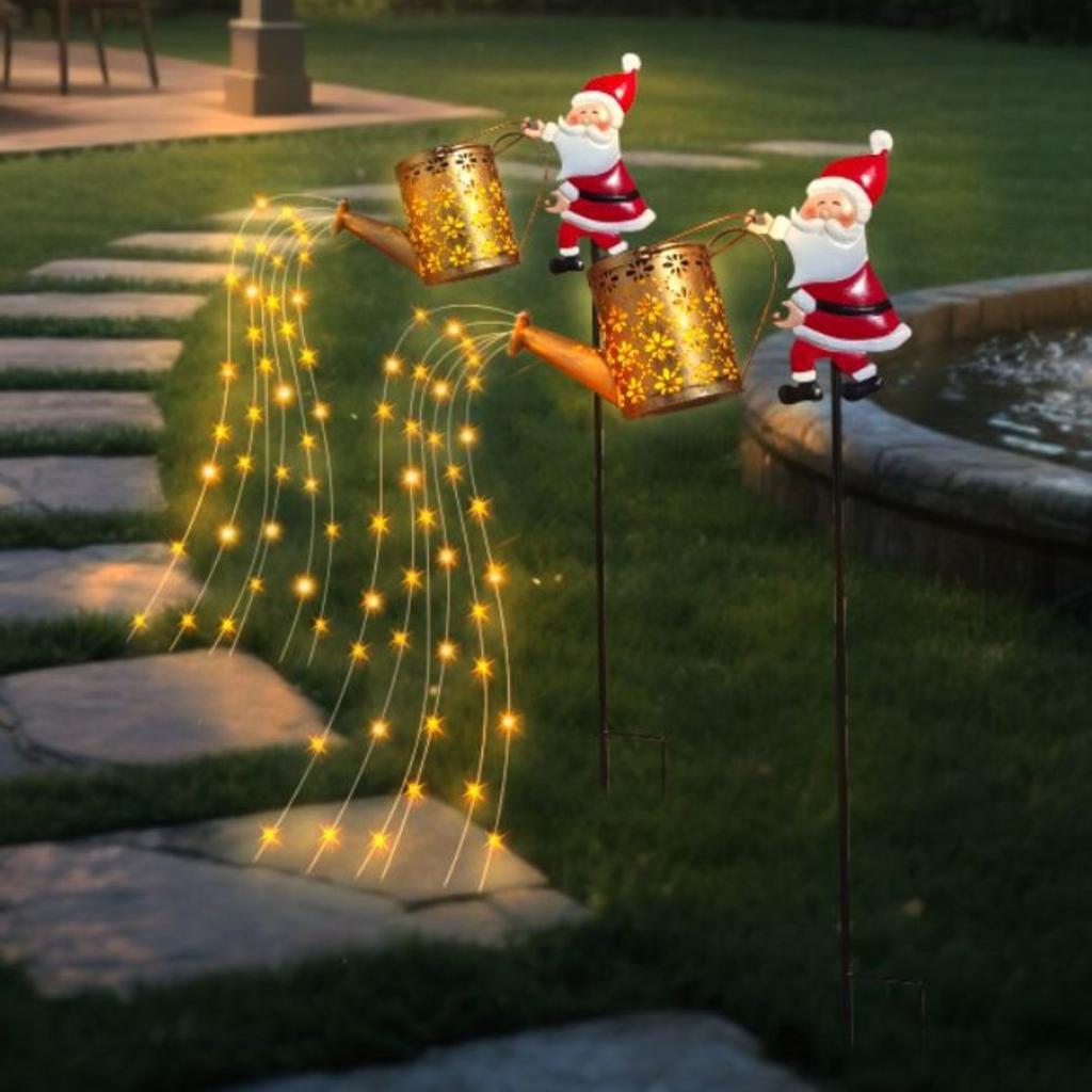 Santa  Light - Magical Christmas Watering Can With Solar LED Lights For Holiday Decor