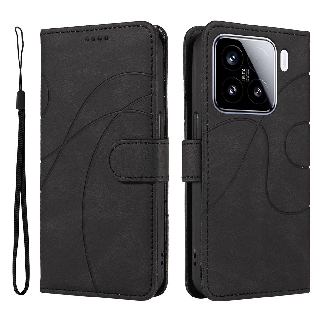 For Xiaomi 15 Wallet Case Leather Phone Cover Stand with Curved Line Design