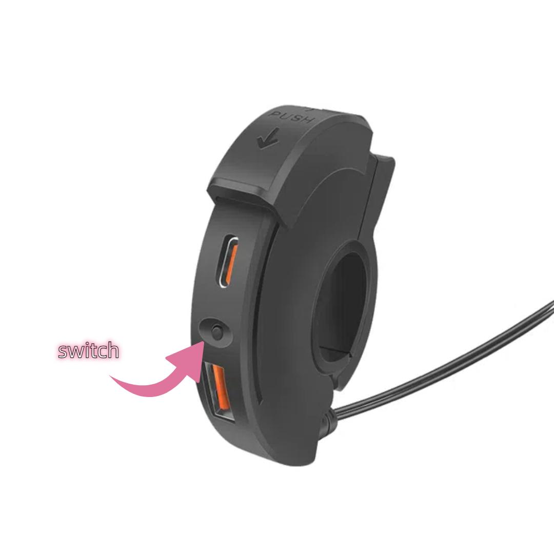 

Модифицированное зарядное устройство для мотоцикла с интерфейсом USB+TYPE-C для зарядки, водонепроницаемый чехол-слайдер 【1】With switch чёрный