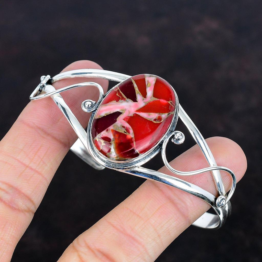 Kingman red mohave copper turquoise bangle 925 sterling silver adjustable cuff bracelet gemstone silver jewelry handmade bangle gift for her