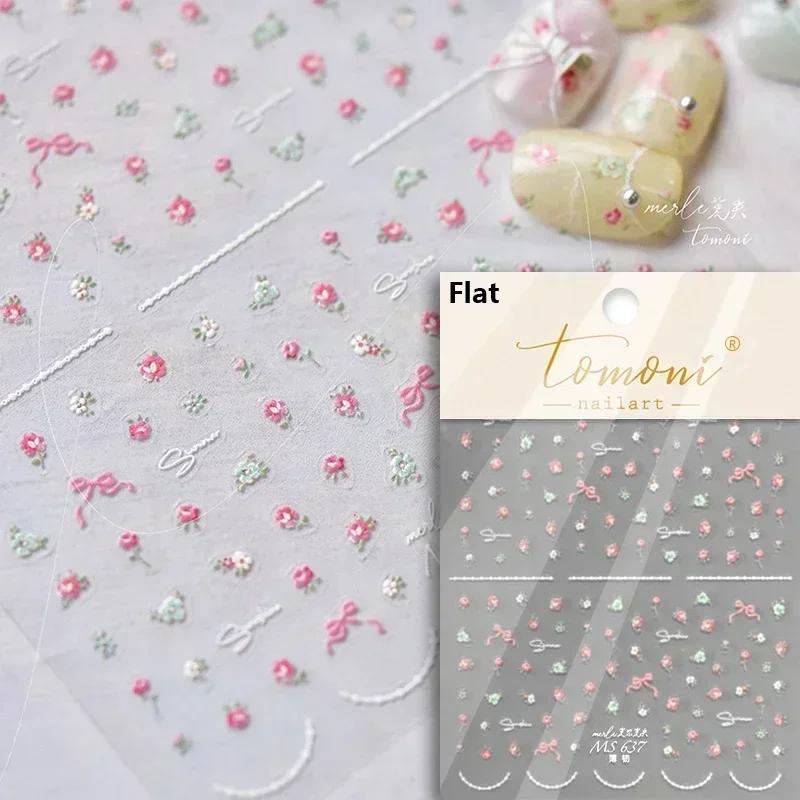 White Flower Gold Leaf Floral Petal Tulip Bloom Charming Retro Metal Soft Self Adhesive 5D Nail Art Sticker Manicure Decal DIY