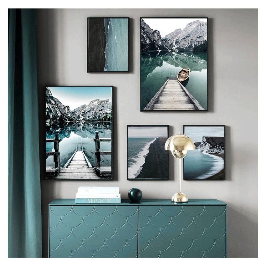 Poster Nordic Style Canvas Print Mountain Lake Painting Modern Scandinavian Home Decoration Wall Art Picture Nature Landscape