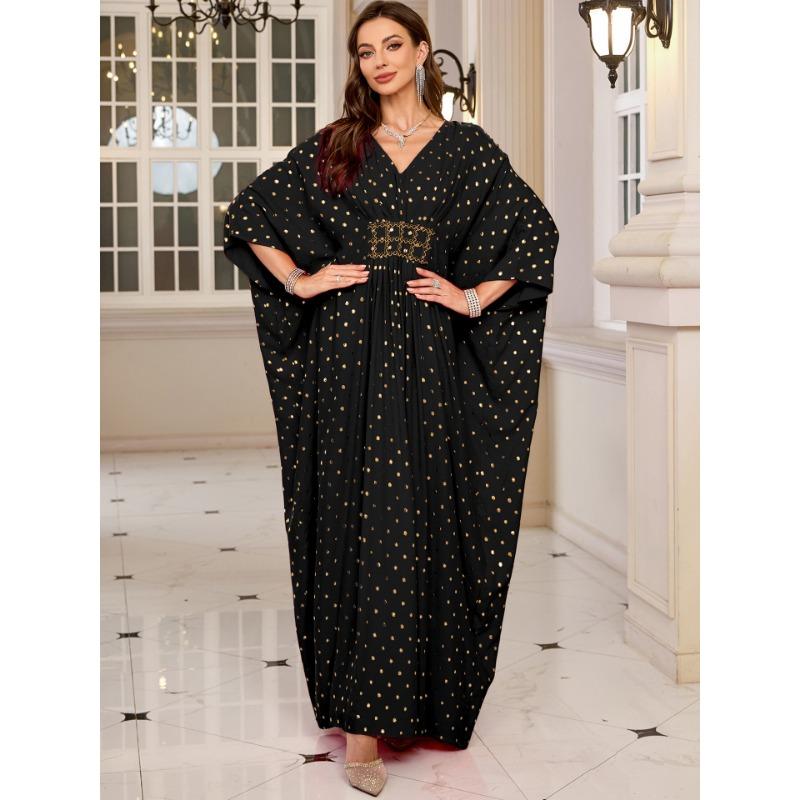 Women's Fashion Spring Fall Polka Dot Print Long Sleeve V-Neck Loose Waistline Casual Dresses