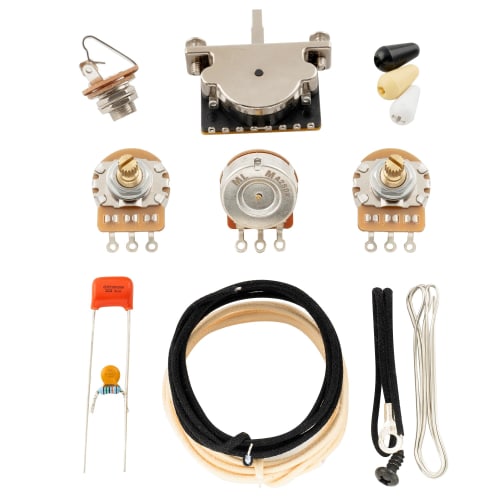 Musiclily Pro Strat Guitar Pre-Wired Kit for Imported Strat SSS Electric Guitars, 5-Way Switch and 250k Potentiometers, 2A1B Curve, Metric