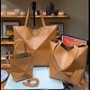 2026 New Genuine Leather Women's Bag Deformation Geometric Splicing Folding Tote Single Shoulder Diagonal Cross Trendy Manufacturer