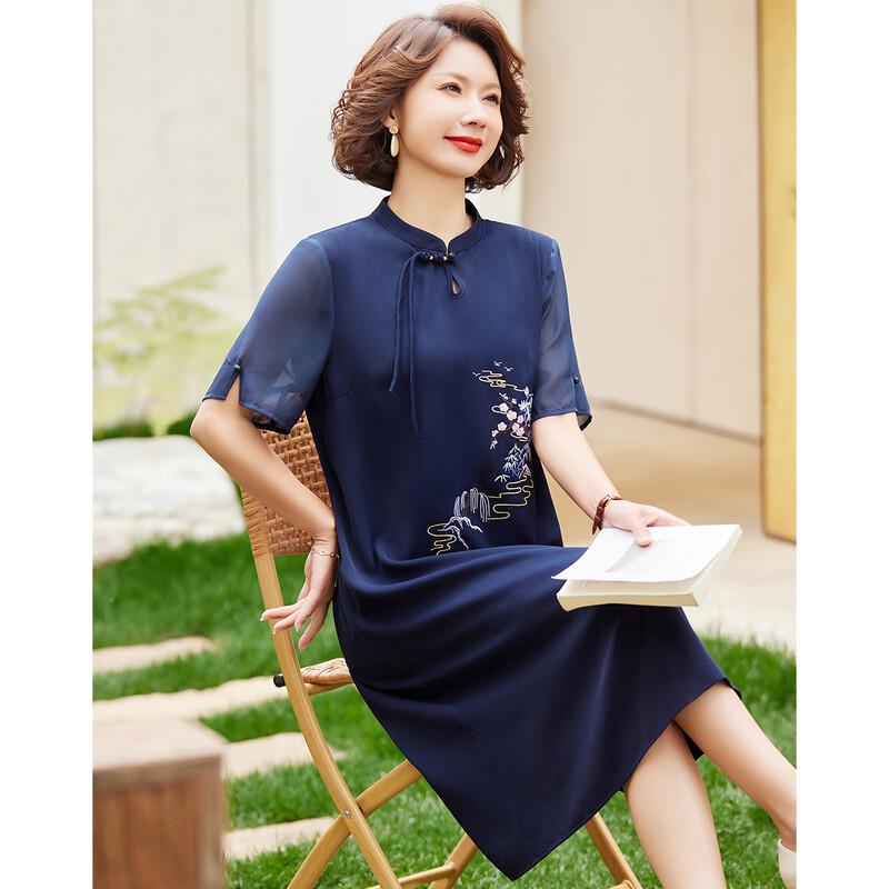 Pasiter Mid-Aged Women's New Chinese Style Embroidered Qipao Dress