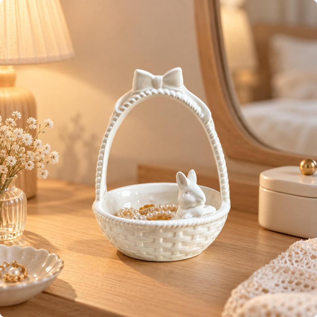 Rabbit Ceramic Storage Basket Compact for Shelf