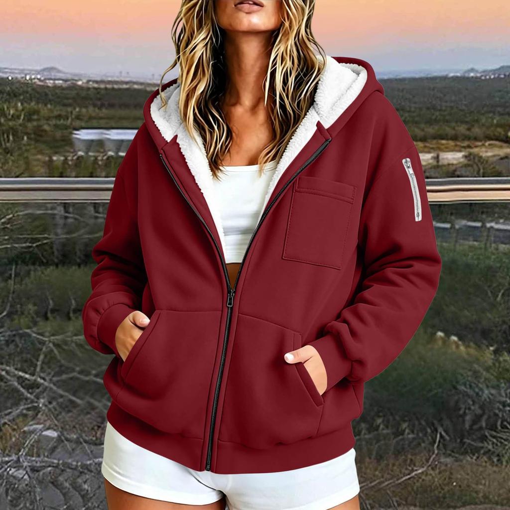 Women's Color Zip Up Hoodie with Pockets, Long Sleeve Casual Jacket