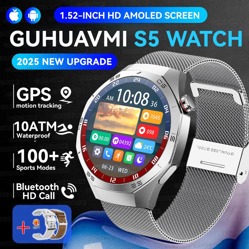 New GPS Tracking AMOLED Screen Smart Watch For Men Sports Modes Bluetooth Call Heart Rate 10ATM Waterproof For Android iOS