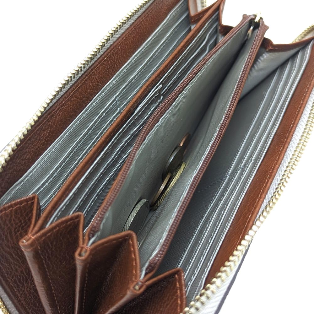 Karukuru Women's Floral Embossed Round Zipper Long Wallet FRS-EN004 White