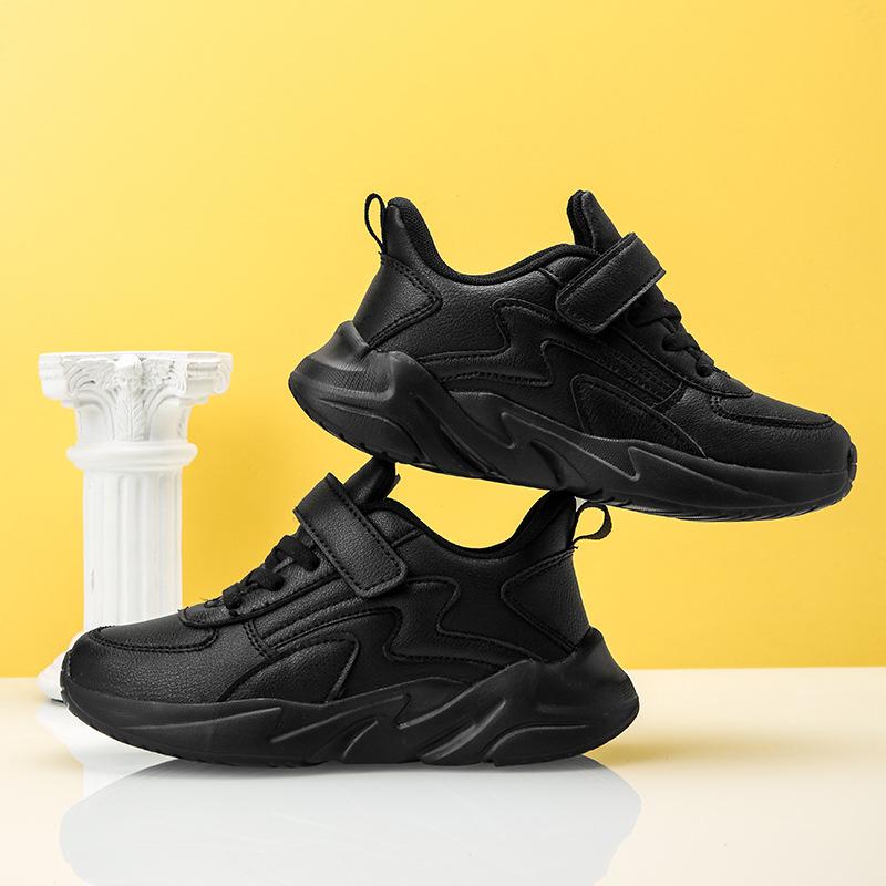 1905 middle and older children's popular boys soft-soled shoes boys' shoes 2025 foreign trade models pure black children's waterproof leather surface