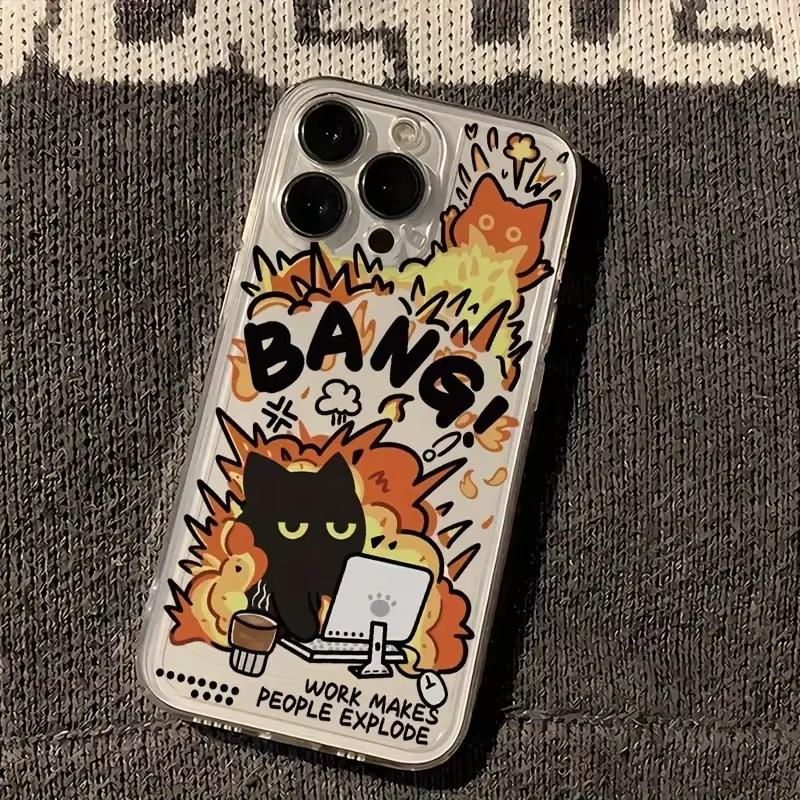 Creative Label Black Cat Transparent Phone Case For iPhone 15 16 16E 14 13 12 11 Pro Max XR X XS 7 8 Plus Soft Silicone Cover