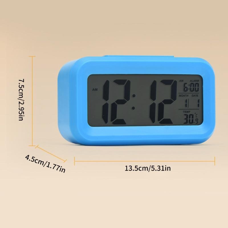 LCD Display Digital Alarm Clock Indoor Temperature Display 1 Alarm Setting 12/24Hour Format Snoozes Function Nightlight
