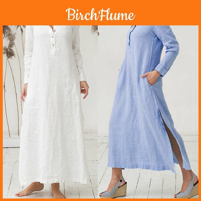 Kaftano di lusso da donna in cotone a manica lunga, semplice, casual, oversize, maxi abito a camicia