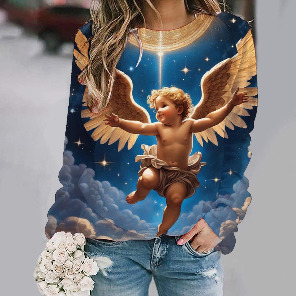 Fashion New Cute Angel Baby 3D Print Sweatshirts Women Casual Long Sleeve Hoodies Y2k Streetwear Pullovers Tops Female Clothing
