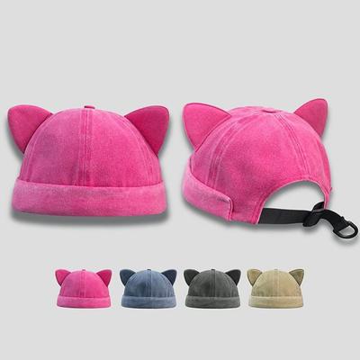 Süßer einfarbiger Beanie-Hut Verstellbarer Fischerhut Lässiger Hut ohne Krempe mit Katzenohren Camping