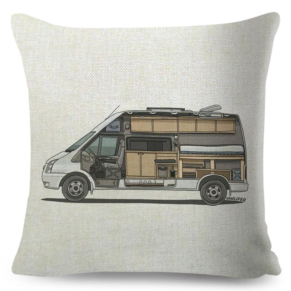 Van Life Pillow Case Decor Cartoon Camper House Travel Car Cushion Cover for Sofa Home Children Room Vanlife Pillowcase 45x45cm