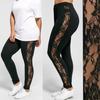 Damskie seksowne legginsy spodnie z kwiatowej koronki przezroczyste po bokach czarne legginsy wyszczuplające elastyczne seksowne spodnie rozmiar XS-3XL