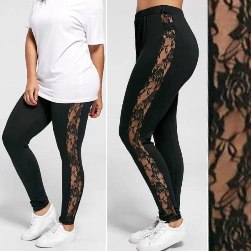 Damskie seksowne legginsy spodnie z kwiatowej koronki przezroczyste po bokach czarne legginsy wyszczuplające elastyczne seksowne spodnie rozmiar XS-3XL