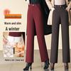 Women's High-Waist Acetate Wool Straight-Leg Pants: Warm, Velvet-Lined, for Autumn/Winter