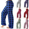 Casual Pants, Elastic Checkered Sleepwear, Loose Drawstring Wide Leg Pants