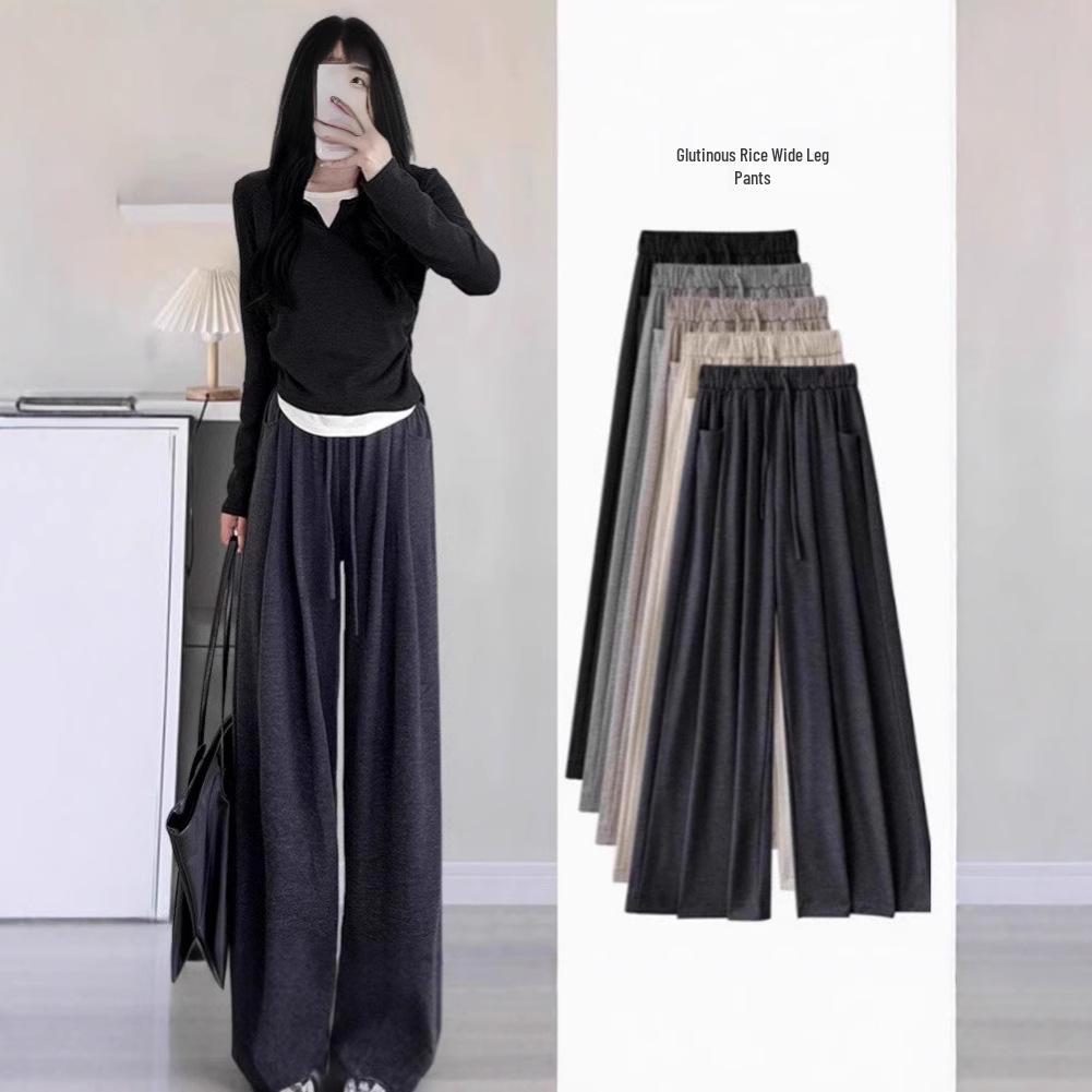 

Lazy 2025 High-Waisted Slimming Fleece-Lined Wide-Leg Casual Pants XL (126-145 jin)
