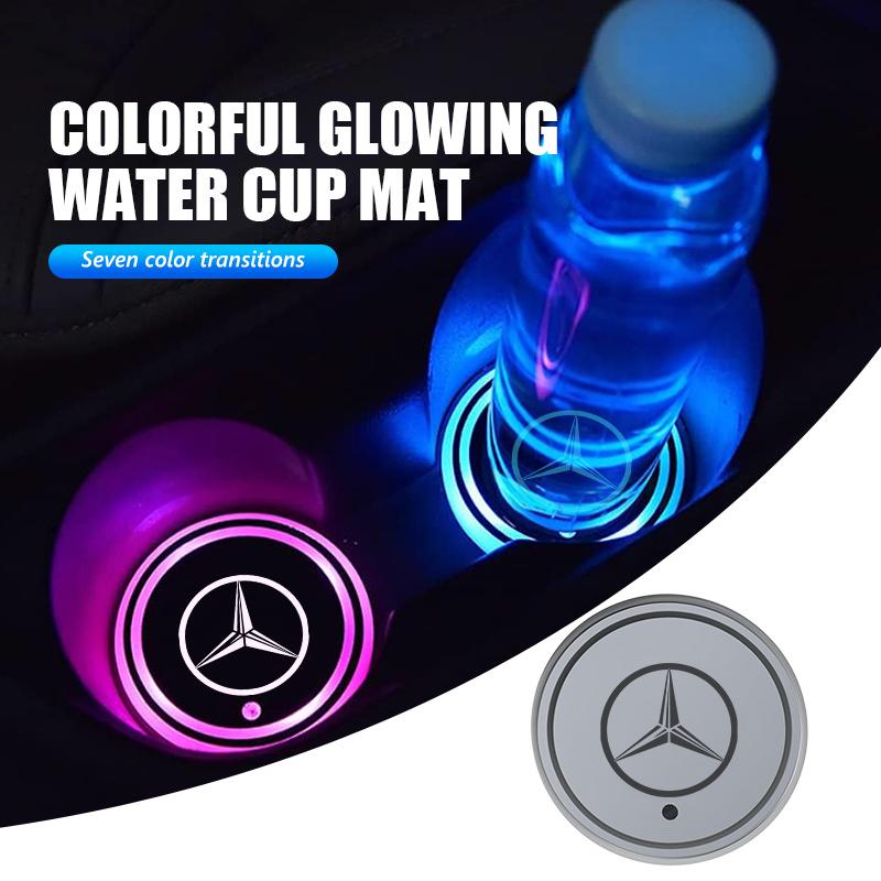 AABII1 Car Cup Holder Bottom Pad 7 Color luminous LED Coaster Interior Accessories For Benz Exclusive AMG W124 W203 W204 SPRINTER V
