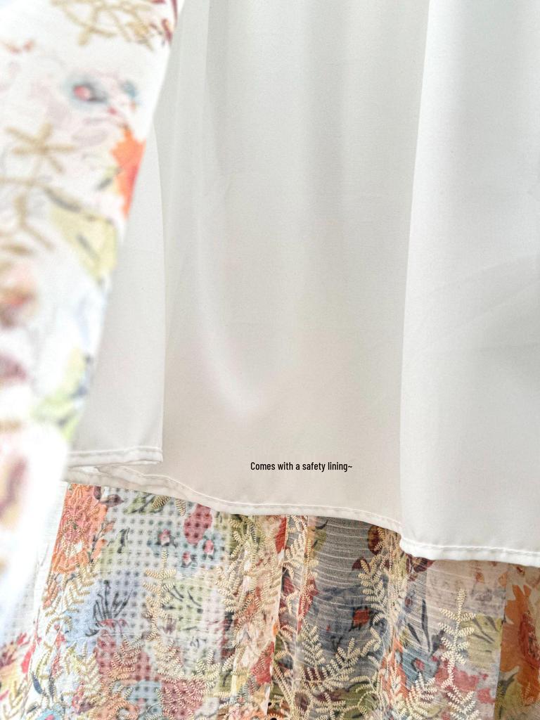 Monet Garden Floral Print Midi Skirt: French A-line Beach Style, Spring/Summer 2026 Collection