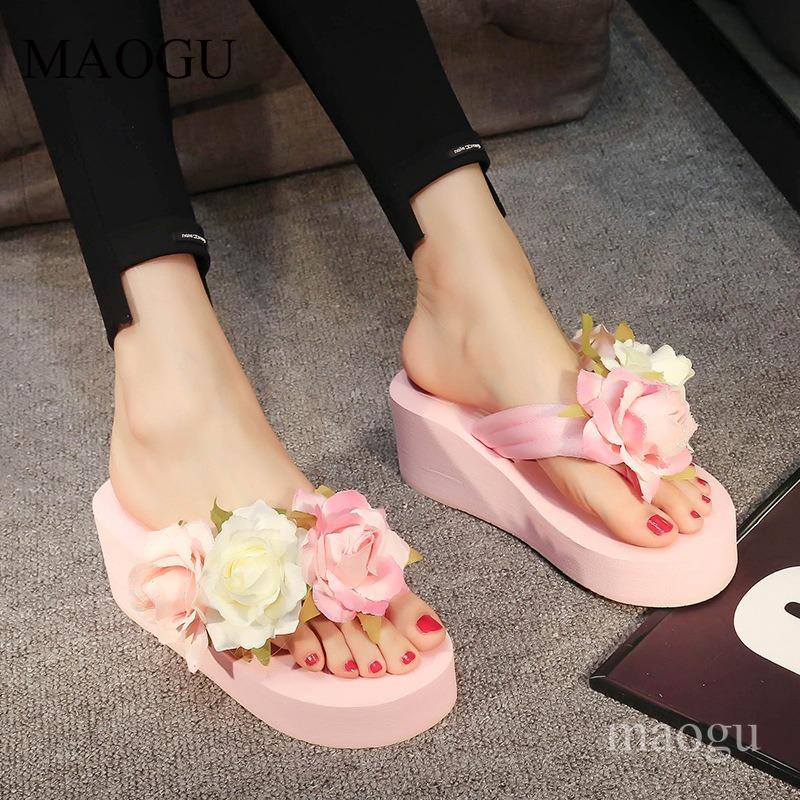 Lightweight Thick-sole Women's Summer Fashion Slippers Flower Decors Platform Flip Flops Woman Casual Slides Zapatos De Mujer