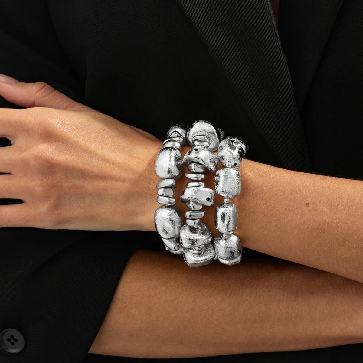 

Salircon Vintage Irregular Imitation Pearl Bracelet Women Trendy Classic Stacked CCB Beaded Charms Bangles Couple Hand Jewelry