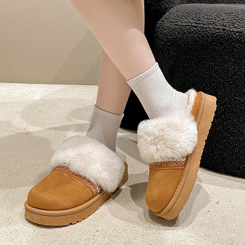 Fashion 2025 Winter Suede Comfort Thick Sole Flat Slippers Fashion New Round Head Warm Large Size Casual Slippers for Women