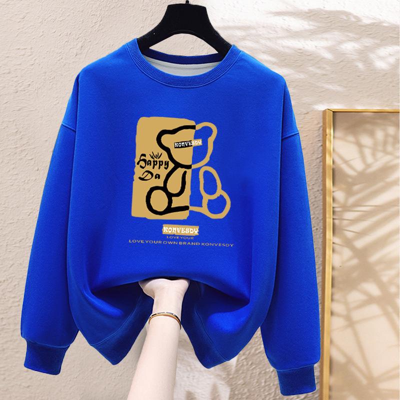 Niche Crew Neck Sweater Women's Loose Casual Simple Fashion Versatile Velvet Thickened Spring and Autumn Winter