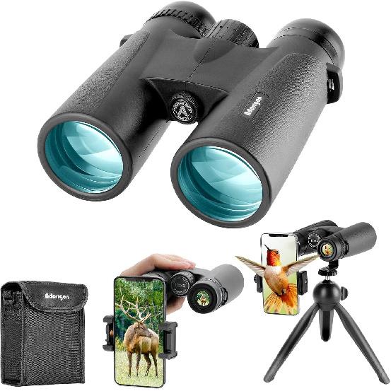 Adorrgon 12x42 HD Binoculars for Adults High Powered with Phone Adapter, Tripod and Tripod Adapter - Large View Binoculars with Clear Low Light