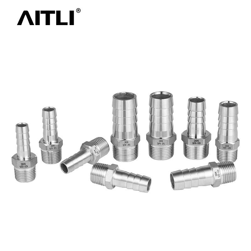 304 Stainless Steel Hex Threaded Hose Connector with 316 Barb for Water Pipes 1/8 -6