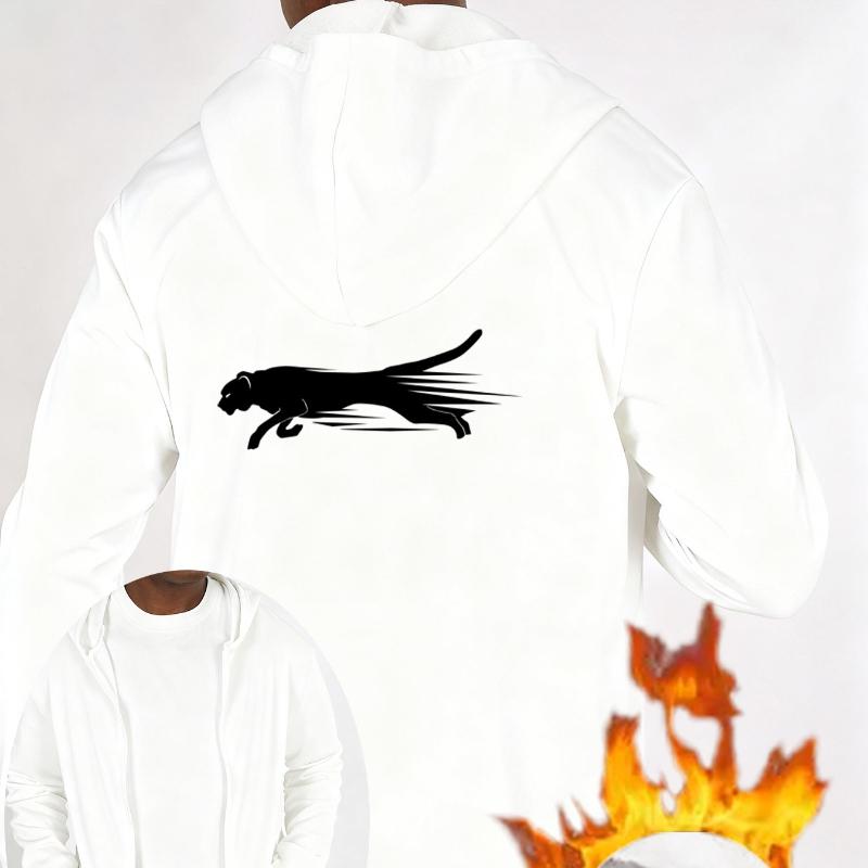 Running Panther Fleece-Lined Hooded Zip-Up Jacket, Windproof Durable Warm, Casual Versatile Coat