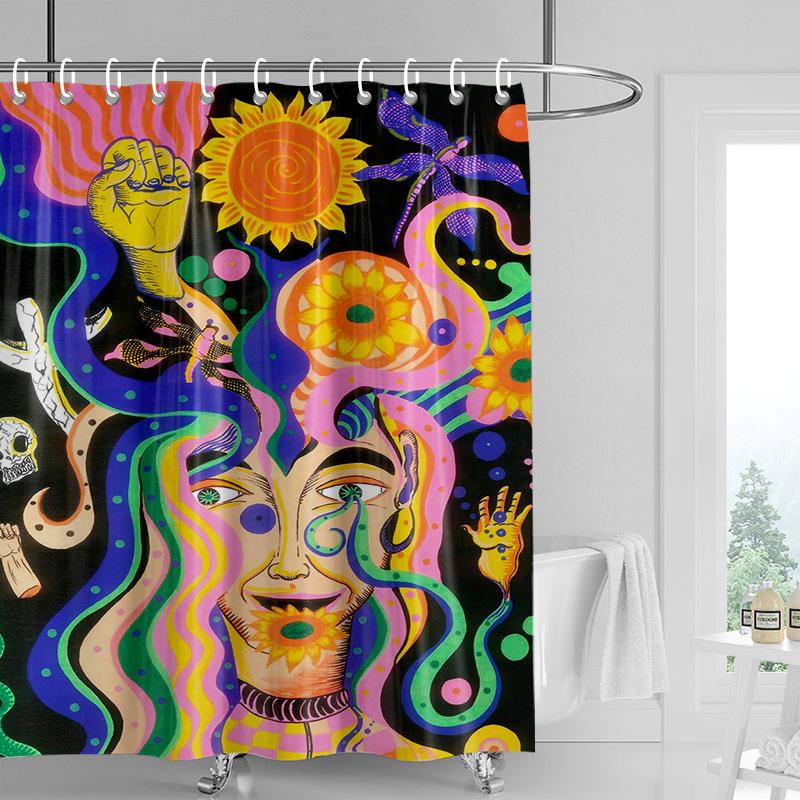 Abstract Femme Shower Curtain - Bold Red Lips & Colorful Brushstrokes, Waterproof with Grommets, Artistic Bathroom Decor