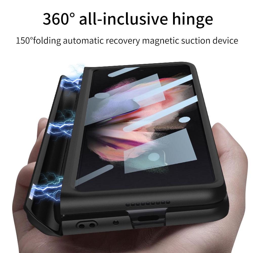 Suitable for Samsung Fold3 Mobile Phone Case Folding Screen Full inclusive Anti Fall W22 Creative Hinge Magnetic Pen Slot Central Shaft Protection
